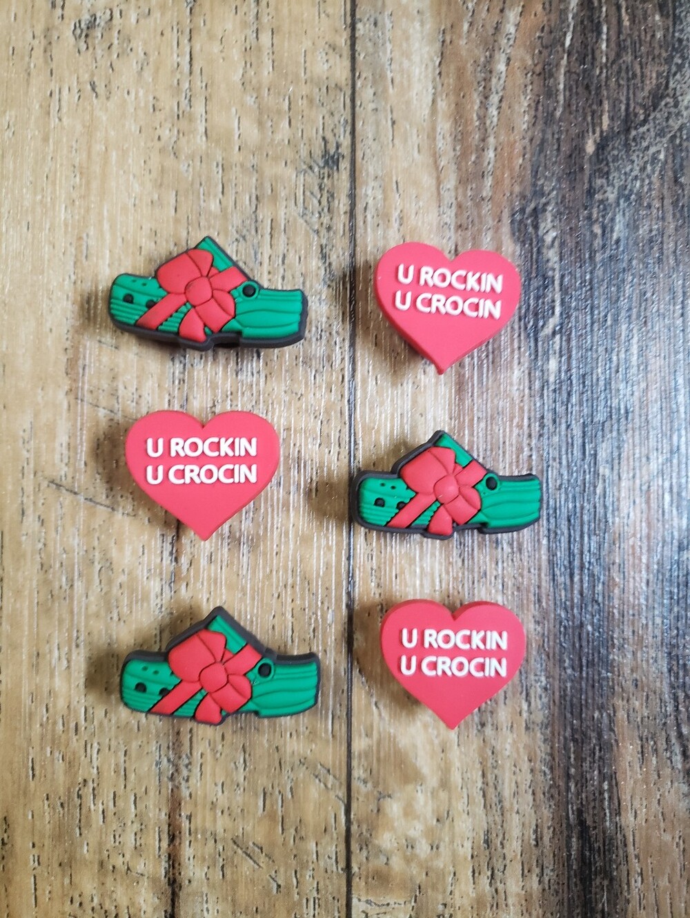 Green Croc & Red Heart Shoe Charms - U ROCKIN U CROCIN